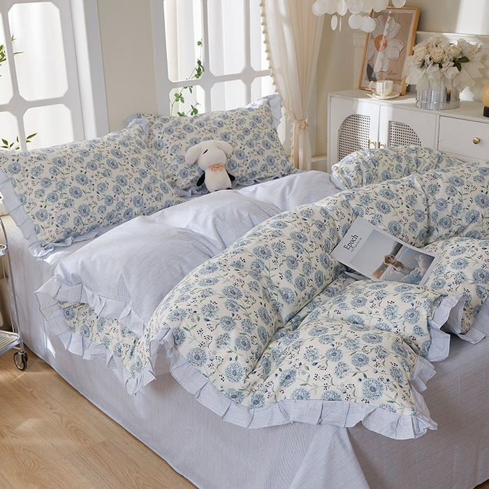 91家纺网 家纺一手货源 找家纺 一米阳光 2026年春夏新款小清新花边款全棉纯棉四件套 蒲公英