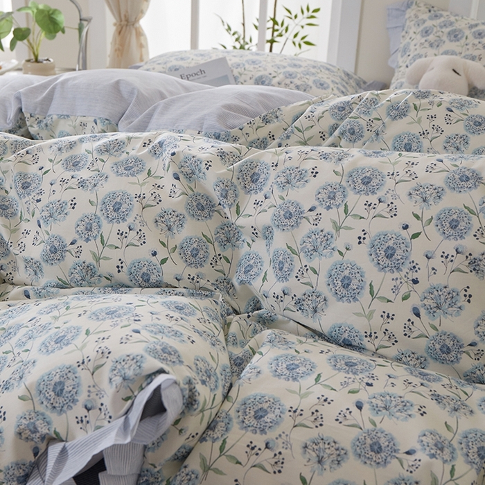 91家纺网 家纺一手货源 找家纺 一米阳光 2026年春夏新款小清新花边款全棉纯棉四件套 蒲公英