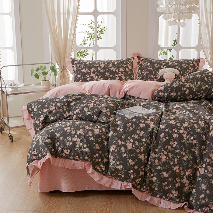 91家纺网 家纺一手货源 找家纺 一米阳光 2026年春夏新款小清新花边款全棉纯棉四件套 韶华