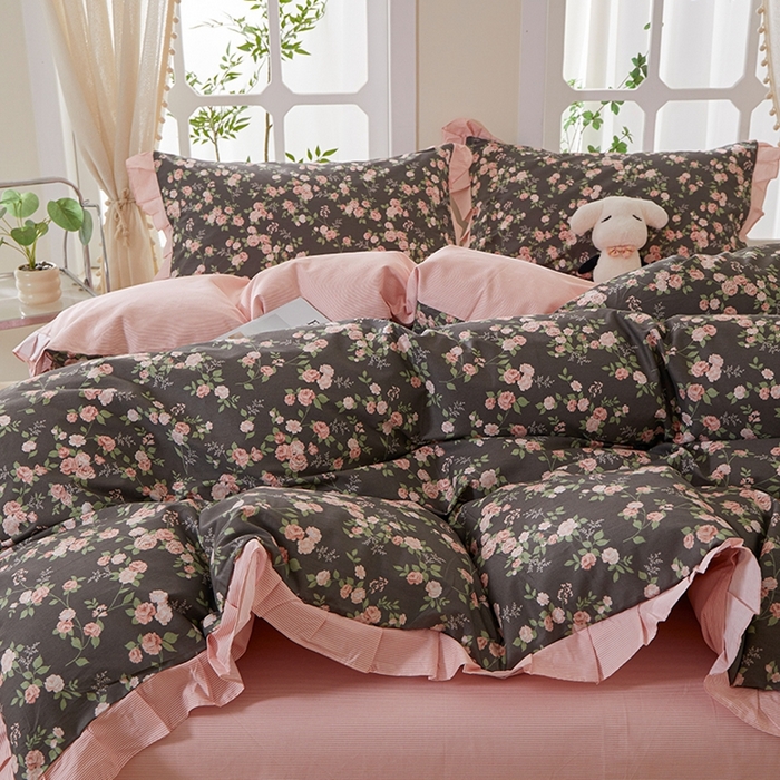 91家纺网 家纺一手货源 找家纺 一米阳光 2026年春夏新款小清新花边款全棉纯棉四件套 韶华