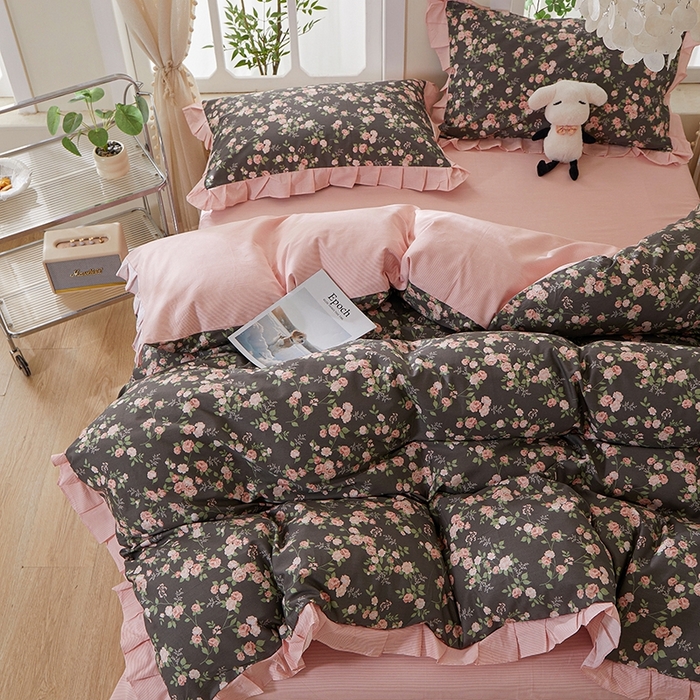 91家纺网 家纺一手货源 找家纺 一米阳光 2026年春夏新款小清新花边款全棉纯棉四件套 韶华