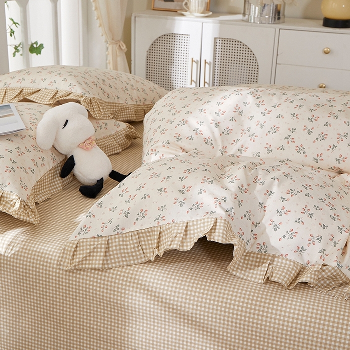 91家纺网 家纺一手货源 找家纺 一米阳光 2026年春夏新款小清新花边款全棉纯棉四件套 夏沁