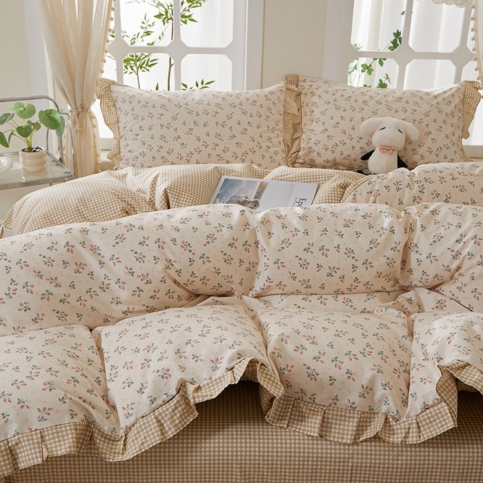 91家纺网 家纺一手货源 找家纺 一米阳光 2026年春夏新款小清新花边款全棉纯棉四件套 夏沁