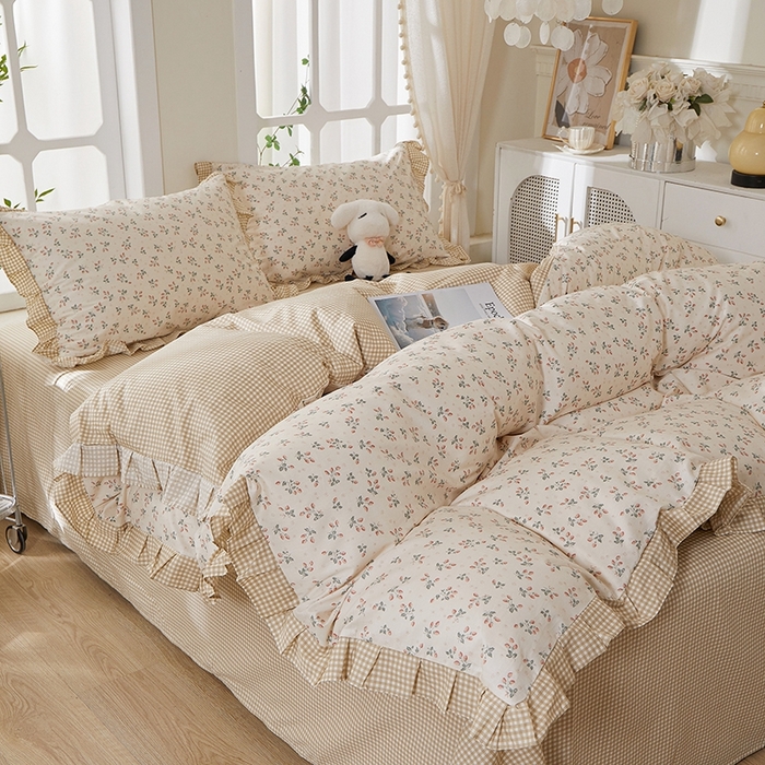 91家纺网 家纺一手货源 找家纺 一米阳光 2026年春夏新款小清新花边款全棉纯棉四件套 夏沁