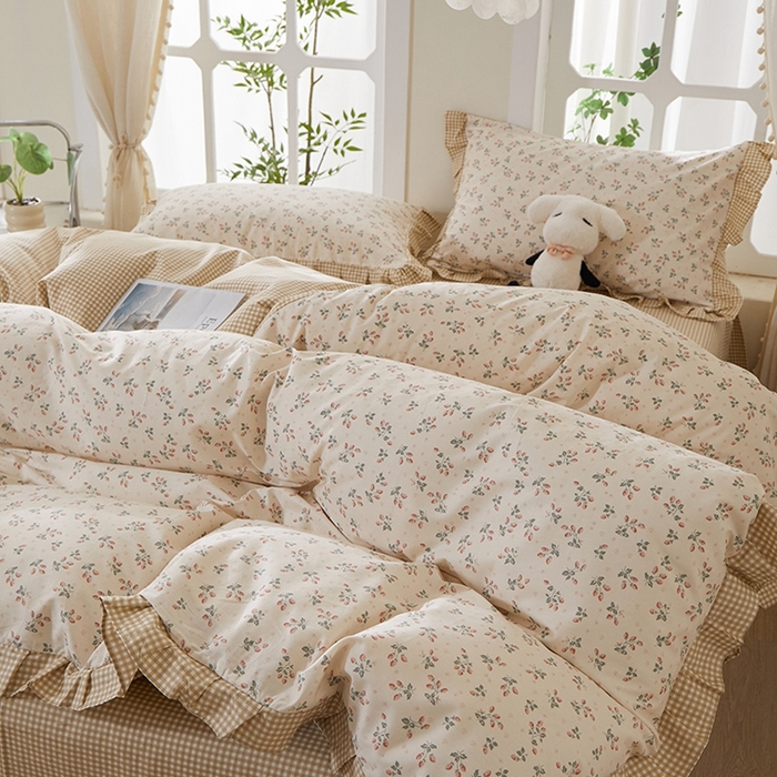 91家纺网 家纺一手货源 找家纺 一米阳光 2026年春夏新款小清新花边款全棉纯棉四件套 夏沁