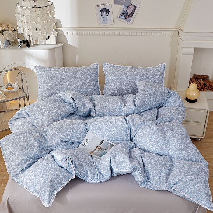 一米阳光 2026年春夏新款小清新白色小花边全棉纯棉四件套 花雅图