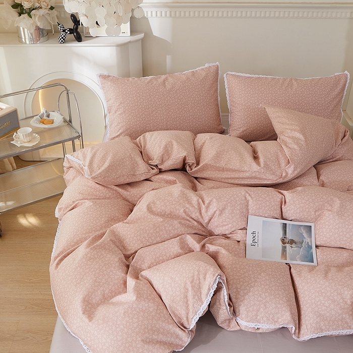 91家纺网 家纺一手货源 找家纺 （总）一米阳光 2026年春夏新款小清新白色小花边全棉纯棉四件套