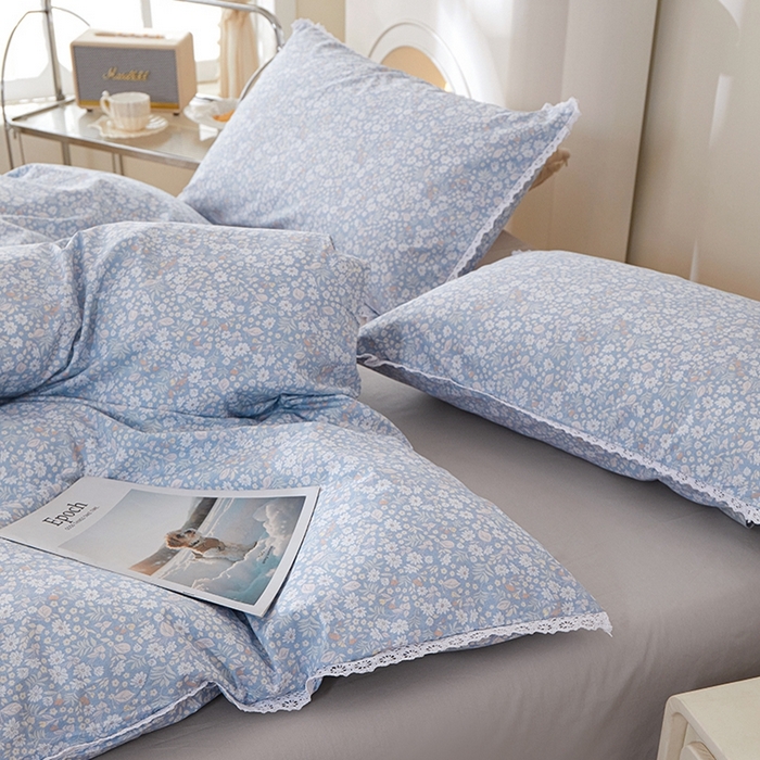 91家纺网 家纺一手货源 找家纺 一米阳光 2026年春夏新款小清新白色小花边全棉纯棉四件套 花雅图