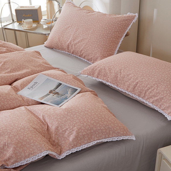 91家纺网 家纺一手货源 找家纺 （总）一米阳光 2026年春夏新款小清新白色小花边全棉纯棉四件套