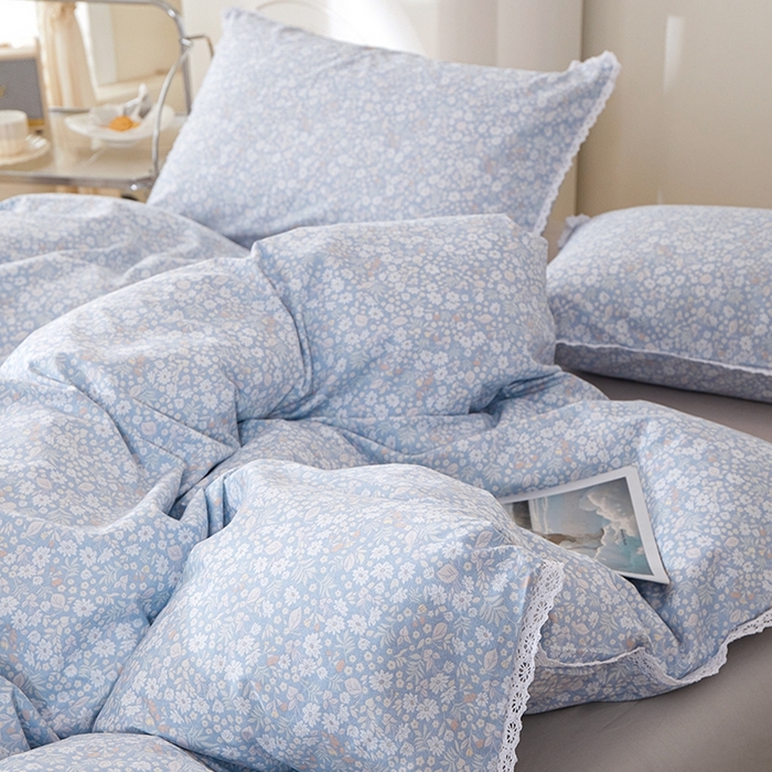 91家纺网 家纺一手货源 找家纺 一米阳光 2026年春夏新款小清新白色小花边全棉纯棉四件套 花雅图