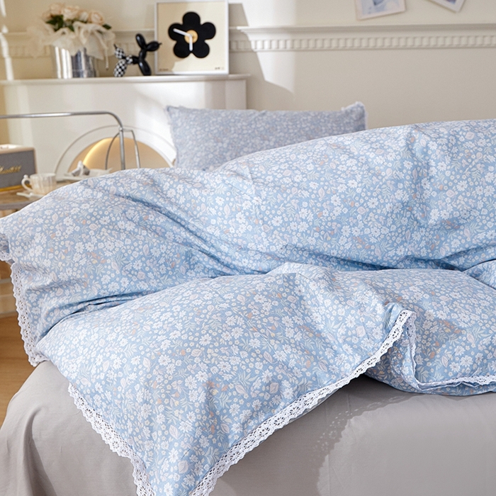 91家纺网 家纺一手货源 找家纺 一米阳光 2026年春夏新款小清新白色小花边全棉纯棉四件套 花雅图