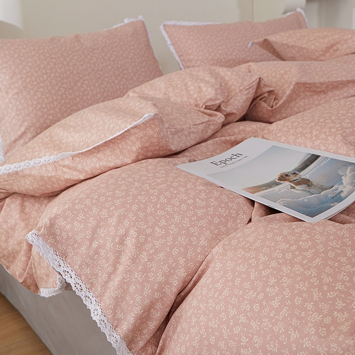 91家纺网 家纺一手货源 找家纺 （总）一米阳光 2026年春夏新款小清新白色小花边全棉纯棉四件套