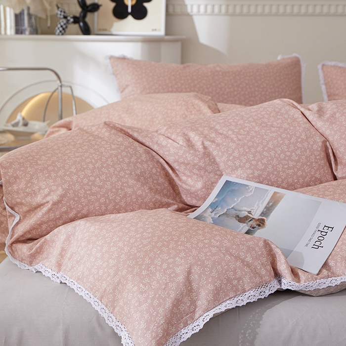 91家纺网 家纺一手货源 找家纺 （总）一米阳光 2026年春夏新款小清新白色小花边全棉纯棉四件套