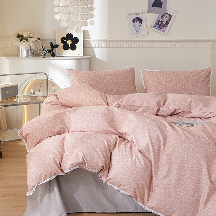 91家纺网 家纺一手货源 找家纺 （总）一米阳光 2026年春夏新款小清新白色小花边全棉纯棉四件套