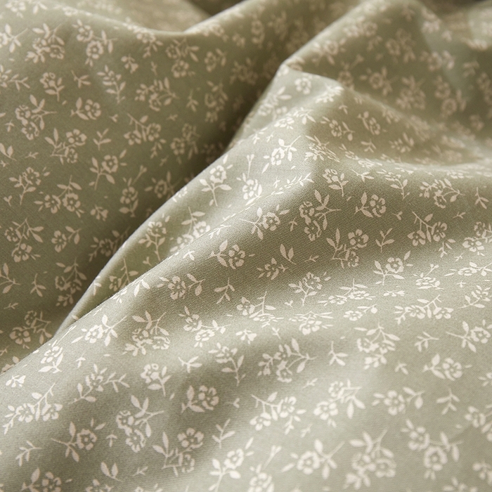 91家纺网 家纺一手货源 找家纺 一米阳光 2026年春夏新款小清新白色小花边全棉纯棉四件套 古堡花园~灰绿