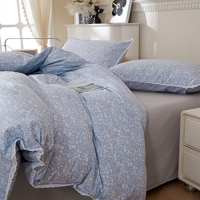 91家纺网 家纺一手货源 找家纺 一米阳光 2026年春夏新款小清新白色小花边全棉纯棉四件套 花雅图