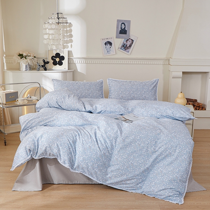 91家纺网 家纺一手货源 找家纺 一米阳光 2026年春夏新款小清新白色小花边全棉纯棉四件套 花雅图