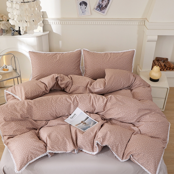 91家纺网 家纺一手货源 找家纺 （总）一米阳光 2026年春夏新款小清新白色小花边全棉纯棉四件套