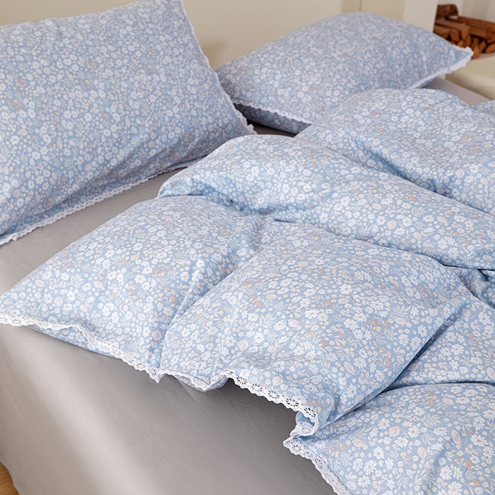 91家纺网 家纺一手货源 找家纺 一米阳光 2026年春夏新款小清新白色小花边全棉纯棉四件套 花雅图