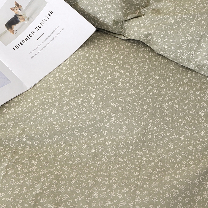 91家纺网 家纺一手货源 找家纺 一米阳光 2026年春夏新款小清新白色小花边全棉纯棉四件套 古堡花园~灰绿