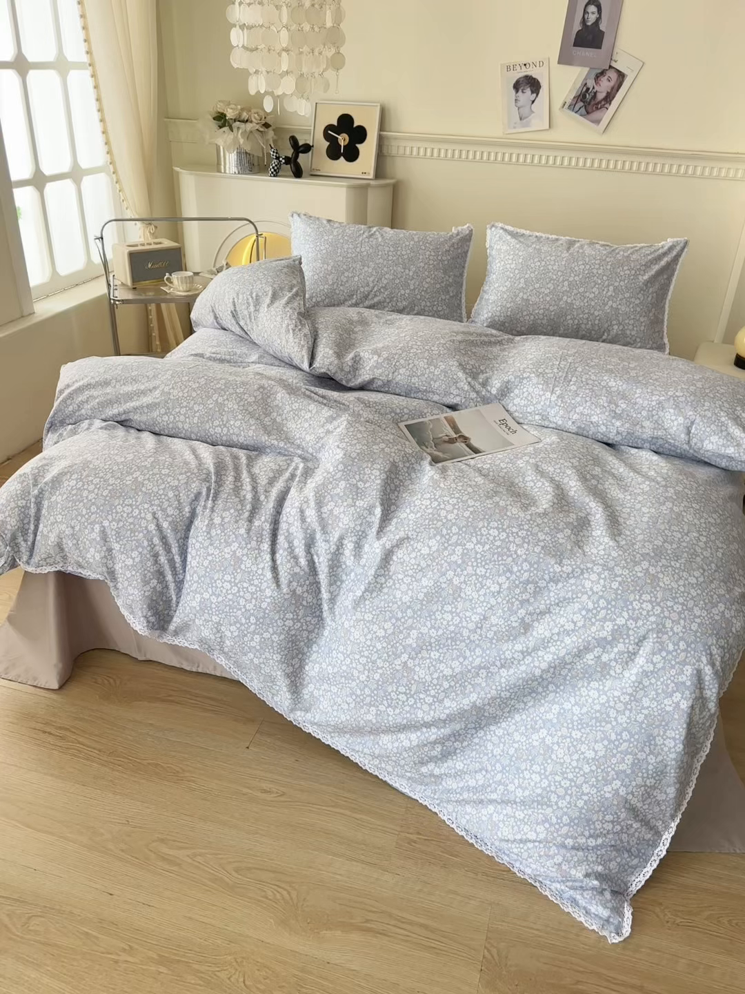 91家纺网 家纺一手货源 找家纺 一米阳光 2026年春夏新款小清新白色小花边全棉纯棉四件套 花雅图