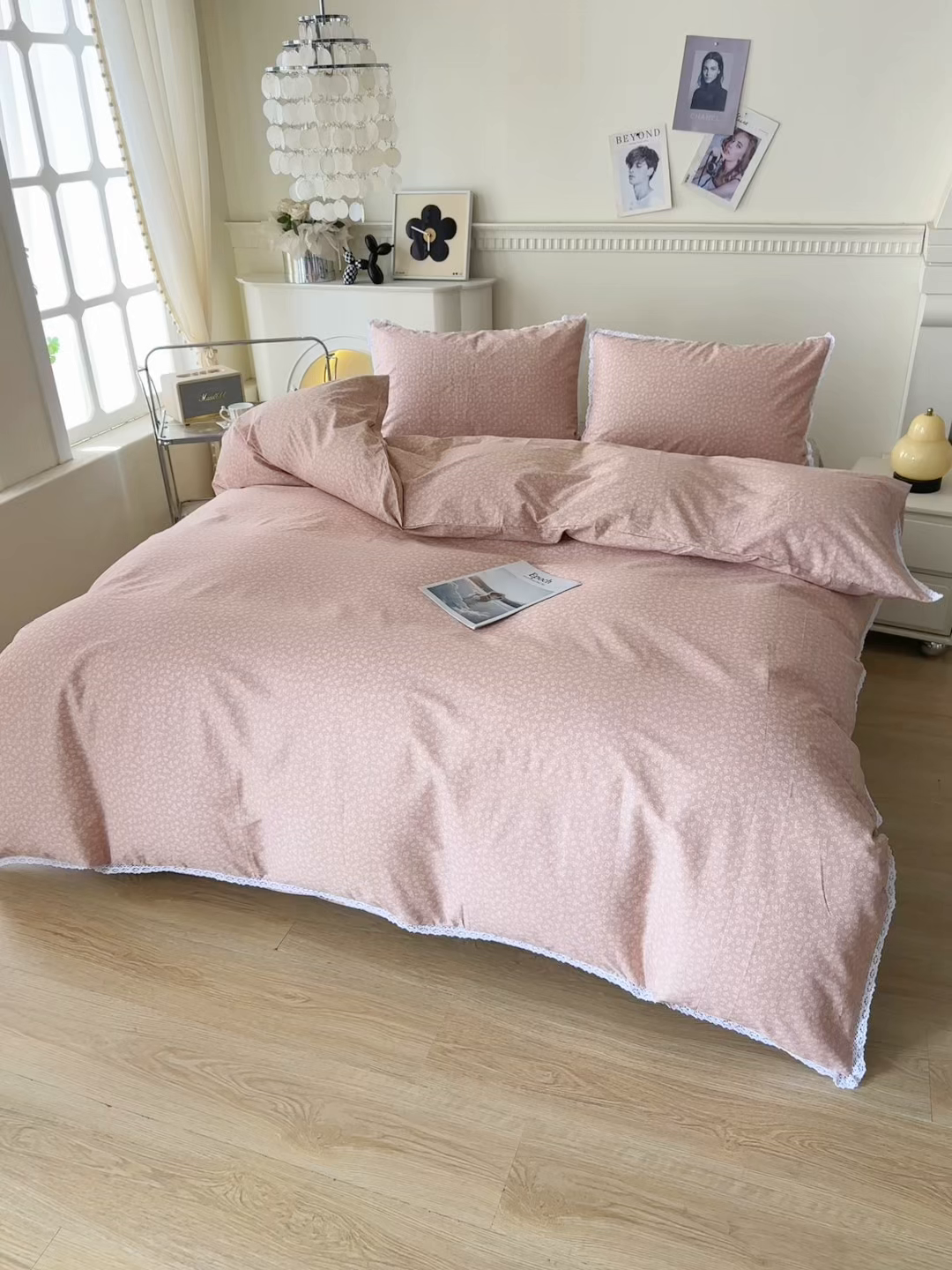 91家纺网 家纺一手货源 找家纺 （总）一米阳光 2026年春夏新款小清新白色小花边全棉纯棉四件套