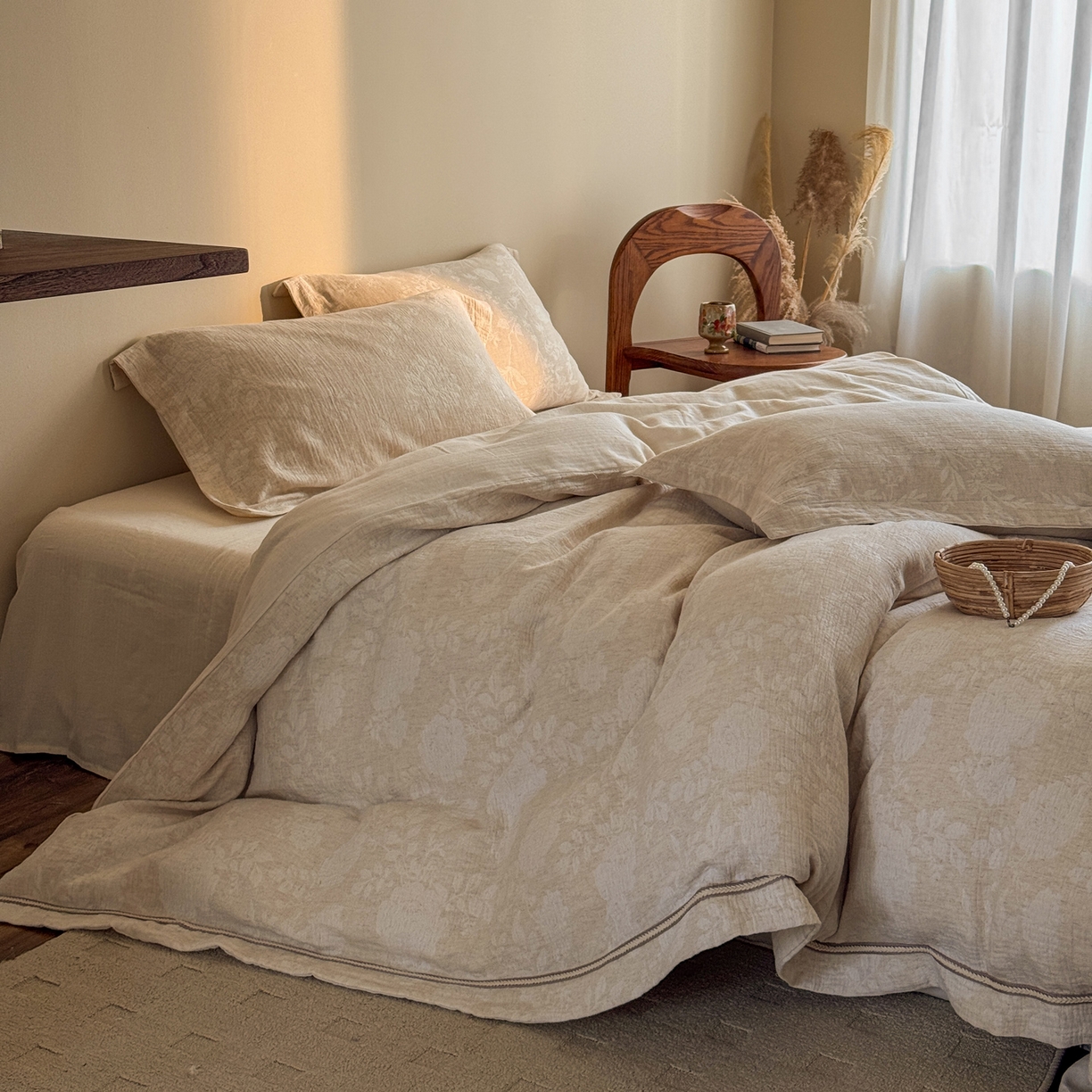 91家纺网 家纺一手货源 找家纺 澳萝拉 2026新款棉麻提花压边四件套 木兮