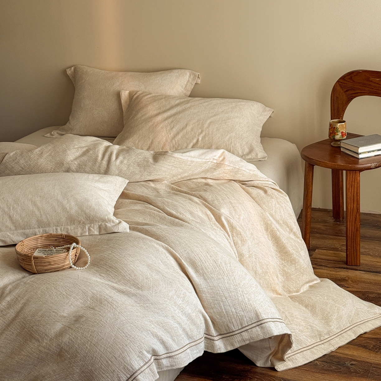 91家纺网 家纺一手货源 找家纺 澳萝拉 2026新款棉麻提花压边四件套 流光