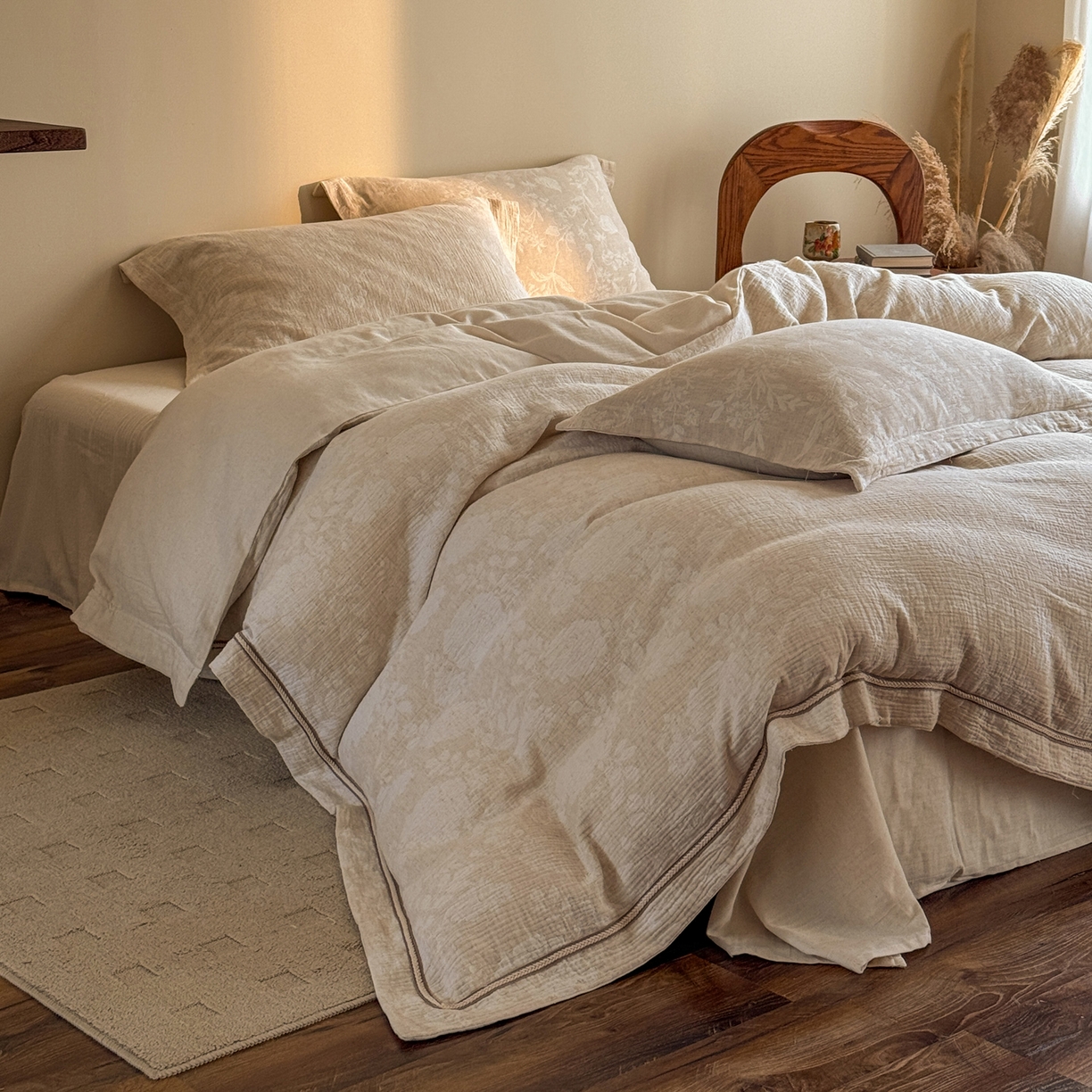 91家纺网 家纺一手货源 找家纺 澳萝拉 2026新款棉麻提花压边四件套 木兮