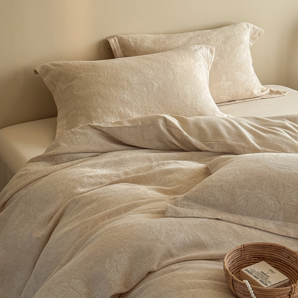 91家纺网 家纺一手货源 找家纺 澳萝拉 2026新款棉麻提花压边四件套 云端