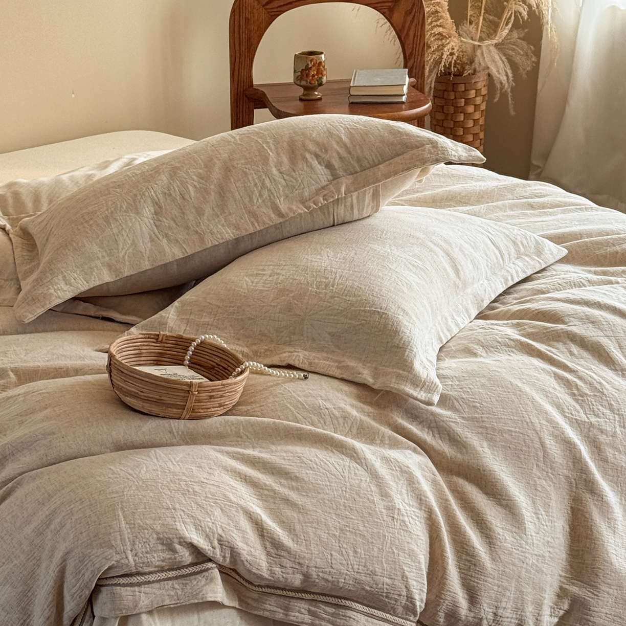 91家纺网 家纺一手货源 找家纺 澳萝拉 2026新款棉麻提花压边四件套 枫林晚