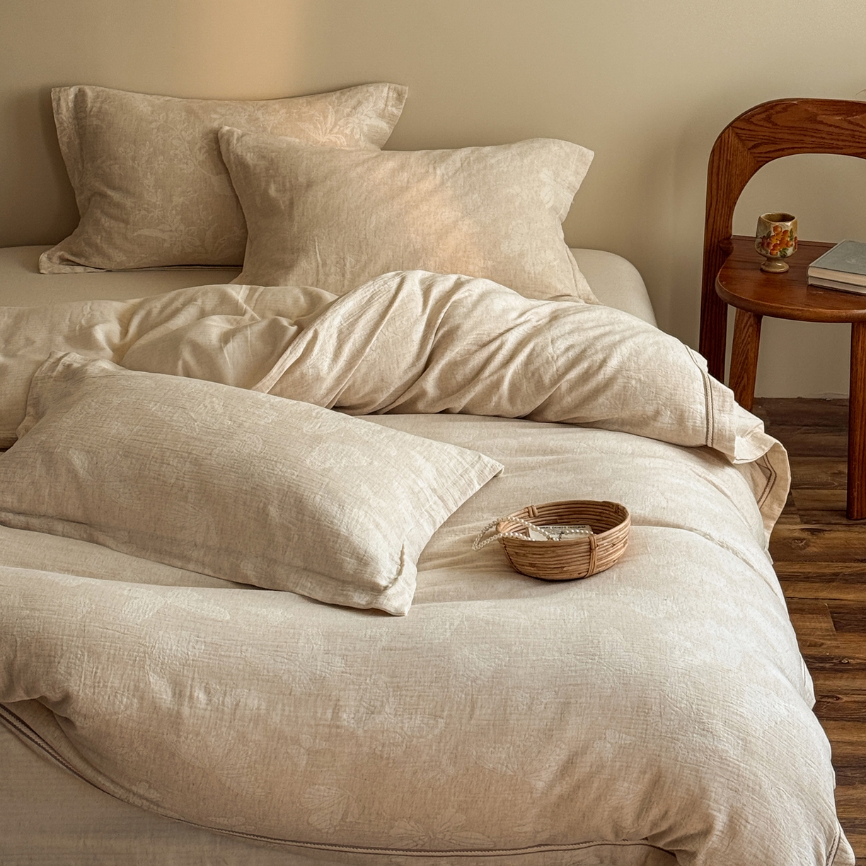 澳萝拉 2026新款棉麻提花压边四件套 锦瑟