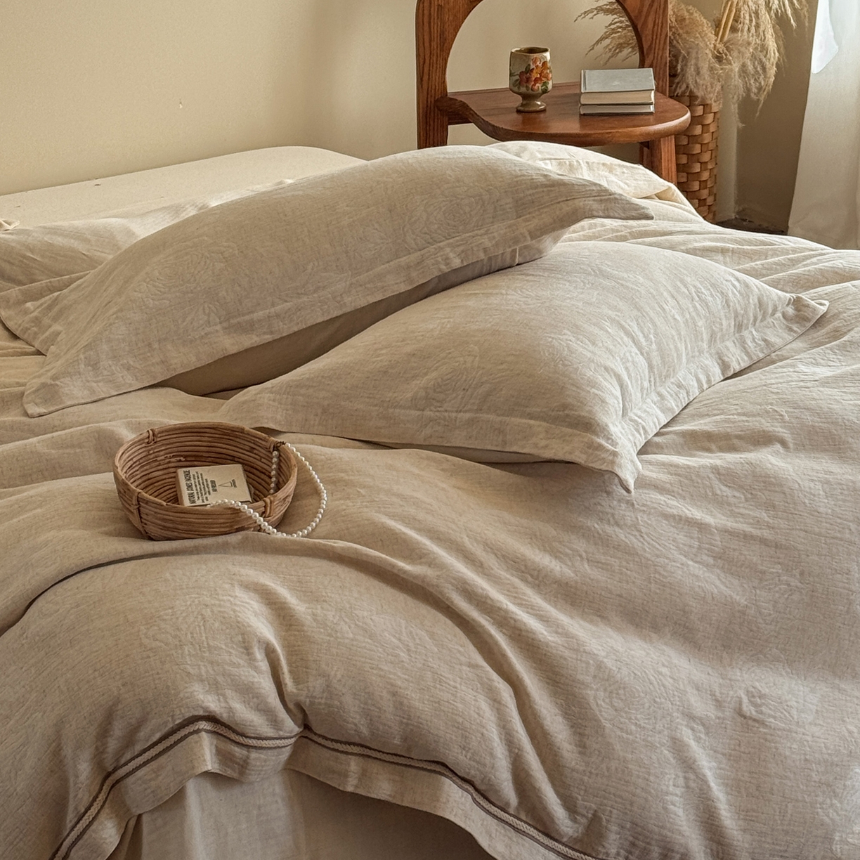 91家纺网 家纺一手货源 找家纺 澳萝拉 2026新款棉麻提花压边四件套 云端