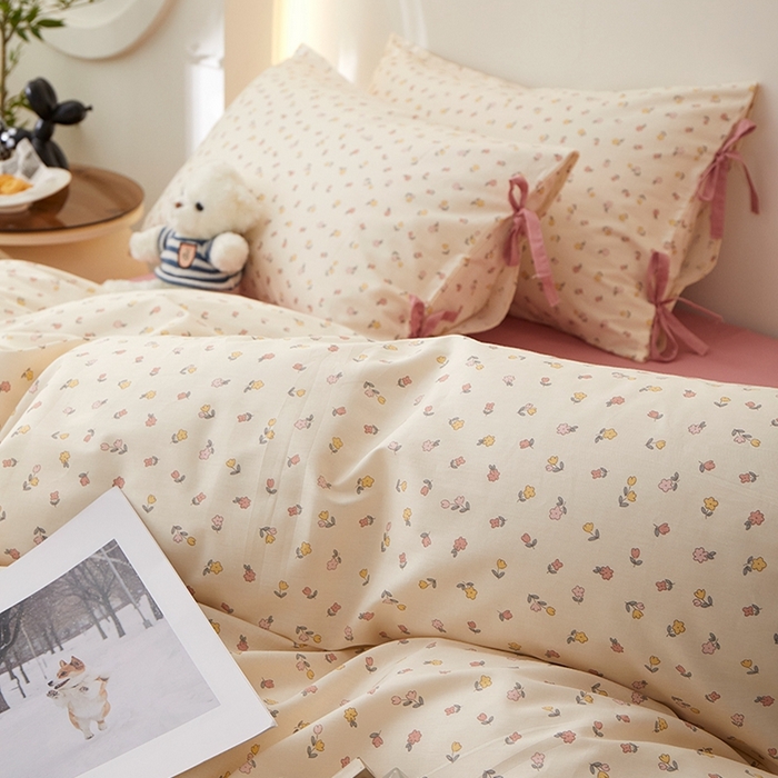 91家纺网 家纺一手货源 找家纺 （总）一米阳光 2026年春夏新款小清新蝴蝶结绑带款全棉纯棉四件套