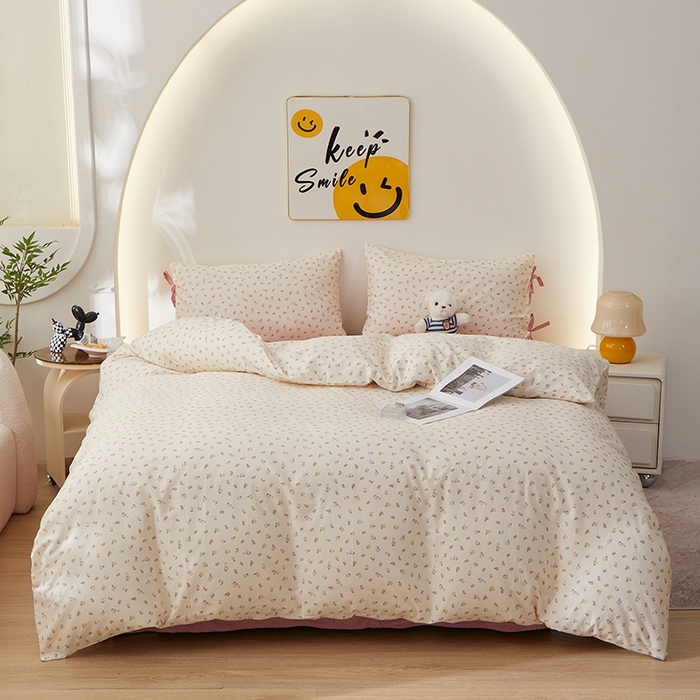 91家纺网 家纺一手货源 找家纺 （总）一米阳光 2026年春夏新款小清新蝴蝶结绑带款全棉纯棉四件套