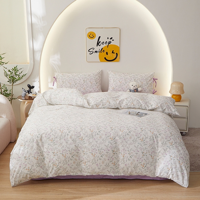 91家纺网 家纺一手货源 找家纺 （总）一米阳光 2026年春夏新款小清新蝴蝶结绑带款全棉纯棉四件套