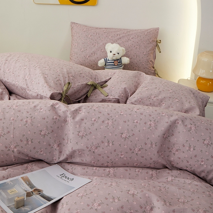 91家纺网 家纺一手货源 找家纺 一米阳光 2026年春夏新款小清新蝴蝶结绑带款全棉纯棉四件套 梦境低语