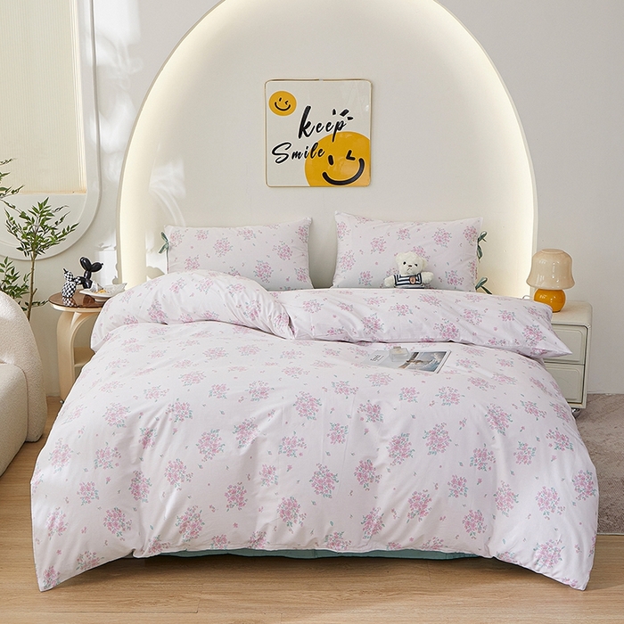 一米阳光 2026年春夏新款小清新蝴蝶结绑带款全棉纯棉四件套 花簇