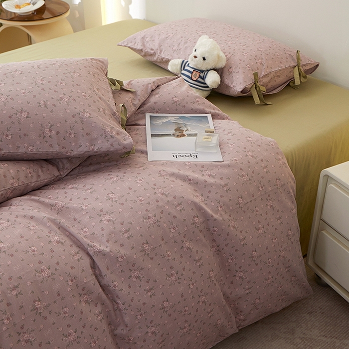 91家纺网 家纺一手货源 找家纺 一米阳光 2026年春夏新款小清新蝴蝶结绑带款全棉纯棉四件套 梦境低语