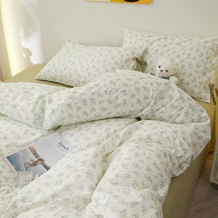 91家纺网 家纺一手货源 找家纺 一米阳光 2026年春夏新款小清新蝴蝶结绑带款全棉纯棉四件套 徐徐花开