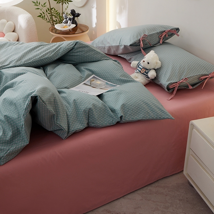 91家纺网 家纺一手货源 找家纺 一米阳光 2026年春夏新款小清新蝴蝶结绑带款全棉纯棉四件套 漫花庄园