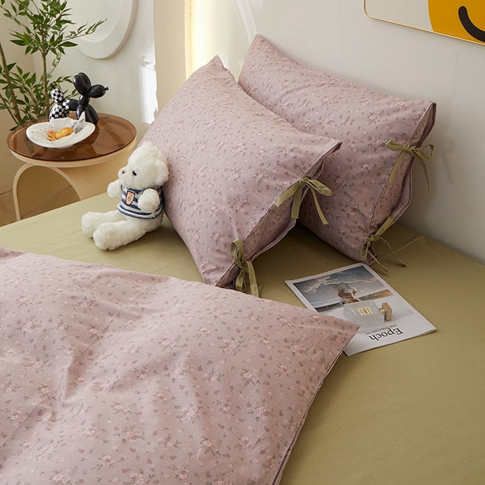 91家纺网 家纺一手货源 找家纺 一米阳光 2026年春夏新款小清新蝴蝶结绑带款全棉纯棉四件套 梦境低语