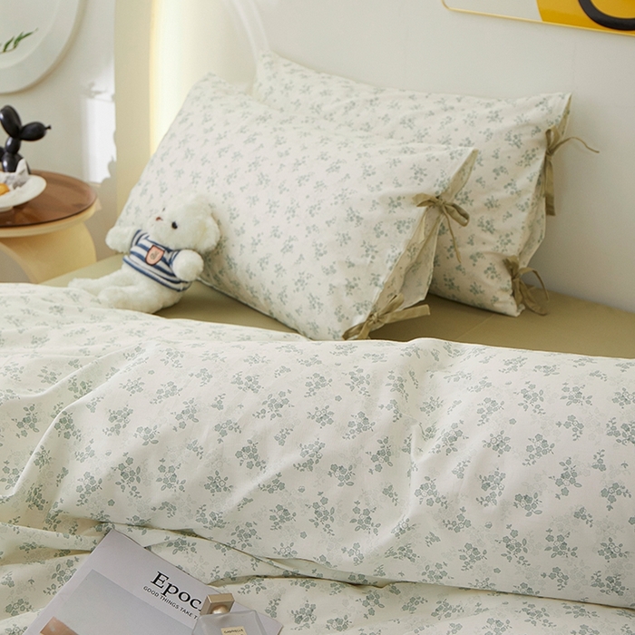 91家纺网 家纺一手货源 找家纺 一米阳光 2026年春夏新款小清新蝴蝶结绑带款全棉纯棉四件套 徐徐花开