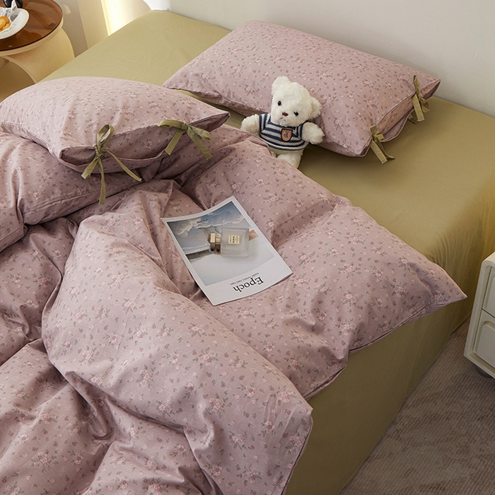 91家纺网 家纺一手货源 找家纺 一米阳光 2026年春夏新款小清新蝴蝶结绑带款全棉纯棉四件套 梦境低语