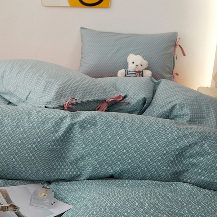 91家纺网 家纺一手货源 找家纺 一米阳光 2026年春夏新款小清新蝴蝶结绑带款全棉纯棉四件套 漫花庄园