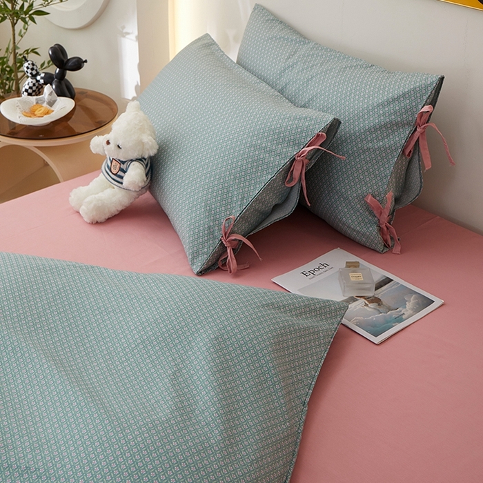 91家纺网 家纺一手货源 找家纺 一米阳光 2026年春夏新款小清新蝴蝶结绑带款全棉纯棉四件套 漫花庄园