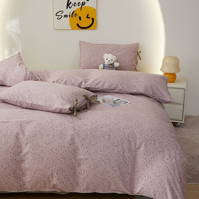 91家纺网 家纺一手货源 找家纺 一米阳光 2026年春夏新款小清新蝴蝶结绑带款全棉纯棉四件套 梦境低语