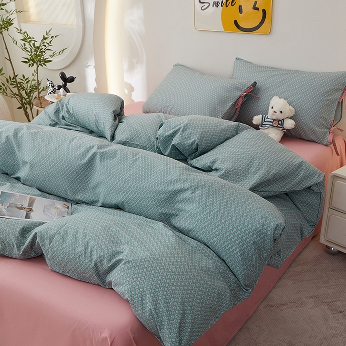 91家纺网 家纺一手货源 找家纺 一米阳光 2026年春夏新款小清新蝴蝶结绑带款全棉纯棉四件套 漫花庄园