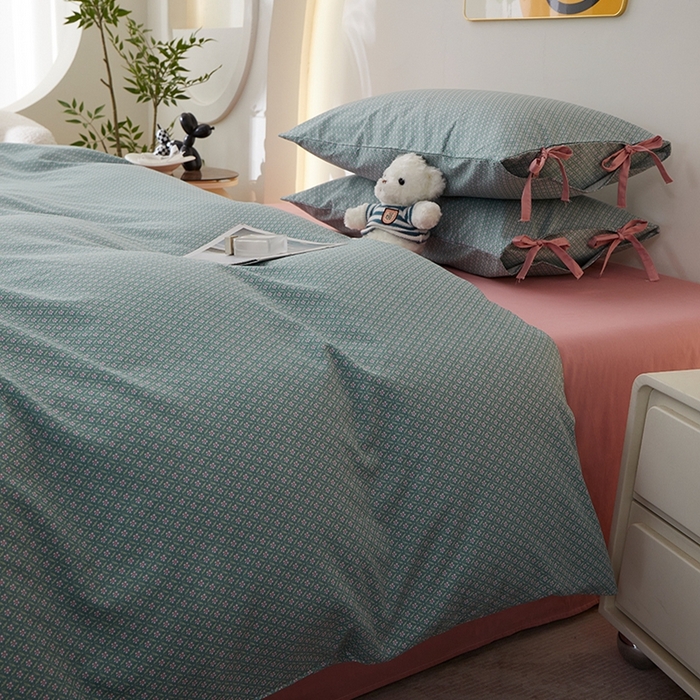 91家纺网 家纺一手货源 找家纺 一米阳光 2026年春夏新款小清新蝴蝶结绑带款全棉纯棉四件套 漫花庄园