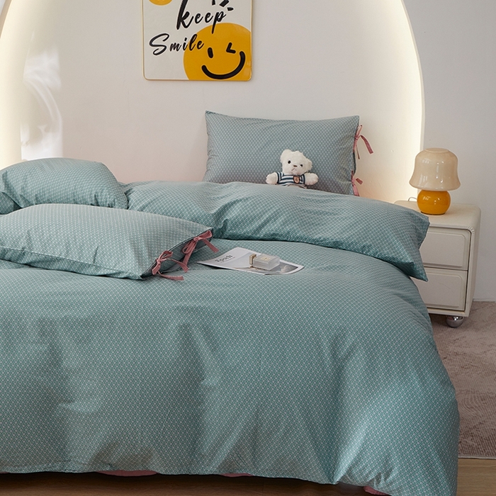 91家纺网 家纺一手货源 找家纺 一米阳光 2026年春夏新款小清新蝴蝶结绑带款全棉纯棉四件套 漫花庄园